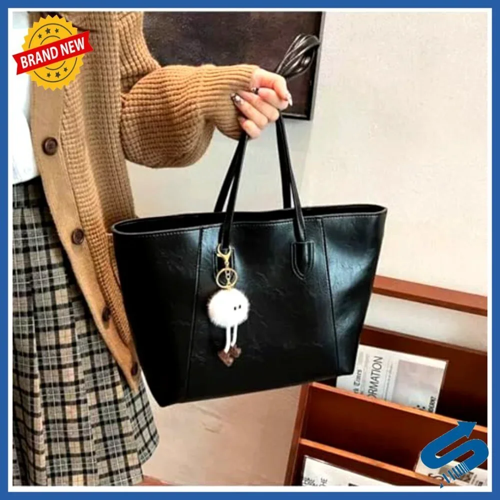 Vegan Leather Tote Bag Minimal Chic Professional Work Commute Spacious Interior